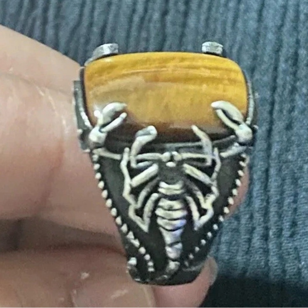 Men's Silver Scorpion Ring with Gold Stone